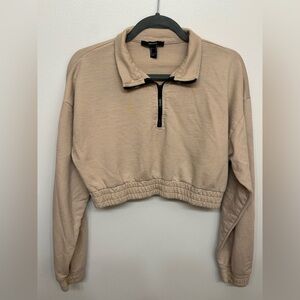 Forever 21 Tan Cropped Half-Zip Pullover Sweatshirt Size Large